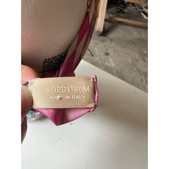 Vintage Silk Scarf, Nordstrom, Pink, Print Geometric Retro, Psychedelic - Picture 3 of 7